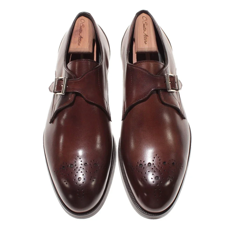 Pastori NWB Single Monk Strap Dress Shoes Size 8.5 US in Whiskey Brown Leather